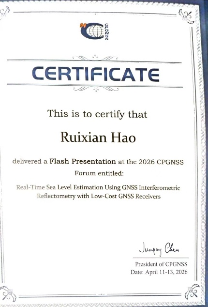 Certificate for the presentation at CPGNSS Forum 2026