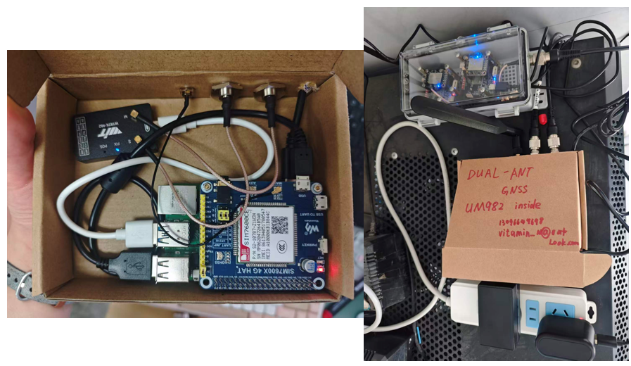 The GNSS data-acquisition equipment, including the Raspberry Pi, UM982 receiver, and communication hardware